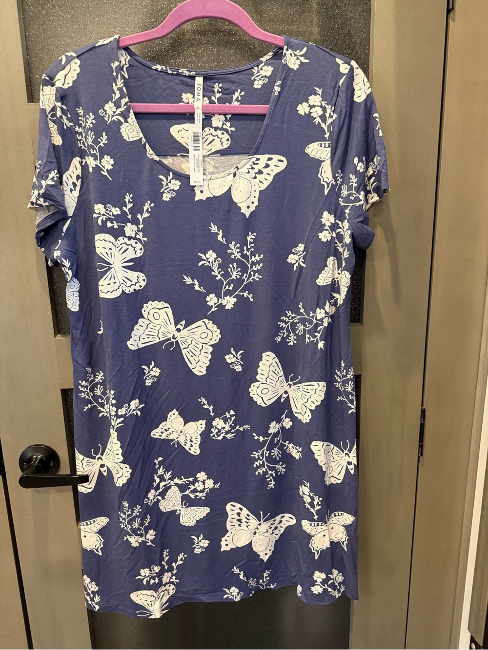 NWT SOMA COOL NIGHTS Navy Blue Short Sleeve Butterfly Sleep Tee